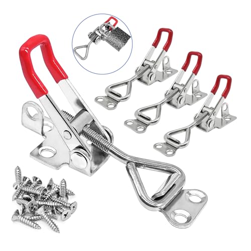CUKAYO Toggle Latch Clamp 4001 with lockhole CUKAYO 304 Stainless Steel Adjustable Toggle Latch Smoker Quick Release Pull Latch 300Lbs Holding Capacity 4Pack with 16pcs Screw - Image 1