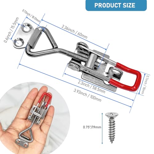 CUKAYO Toggle Latch Clamp 4001 with lockhole CUKAYO 304 Stainless Steel Adjustable Toggle Latch Smoker Quick Release Pull Latch 300Lbs Holding Capacity 4Pack with 16pcs Screw - Image 3