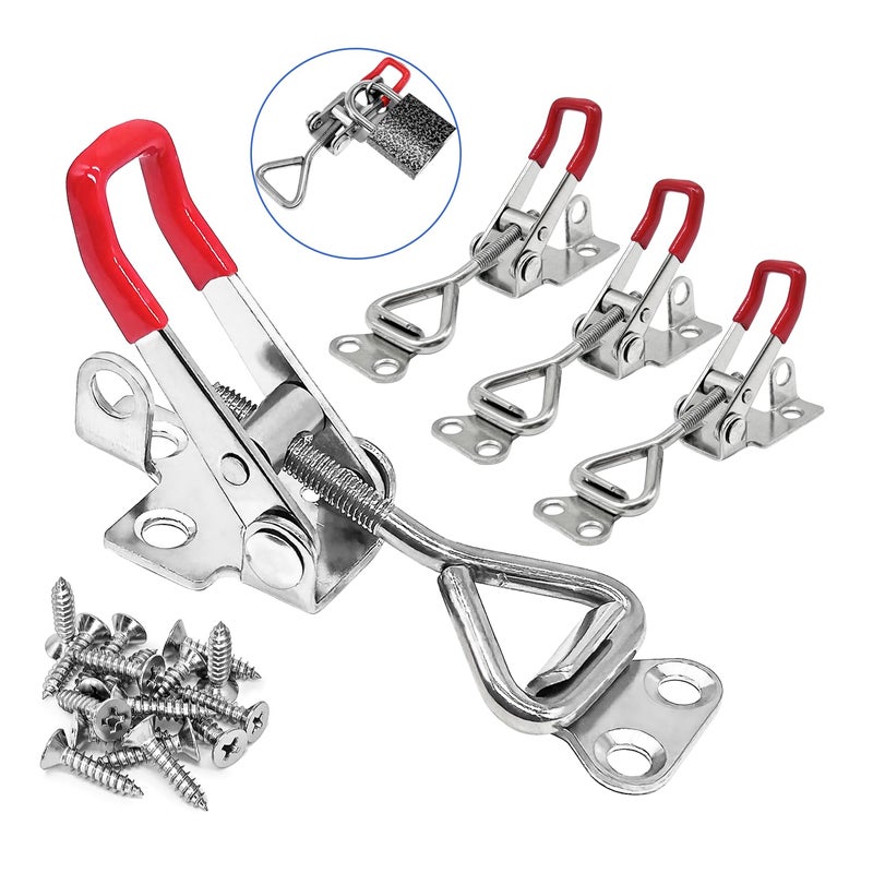 CUKAYO Toggle Latch Clamp 4001 with lockhole CUKAYO 304 Stainless Steel Adjustable Toggle Latch Smoker Quick Release Pull Latch 300Lbs Holding Capacity 4Pack with 16pcs Screw - Image 2