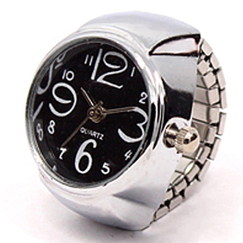 Generic Silver Floral Ring Watch Stylish Personalized Black 