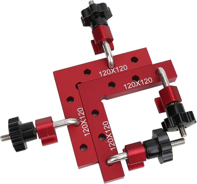 L Shaped 90 Degree Right Angle Ruler Aluminum Alloy Woodworking Clamp Tool Set Red 120x120mm 2 Rulers 4 Clips - Image 4