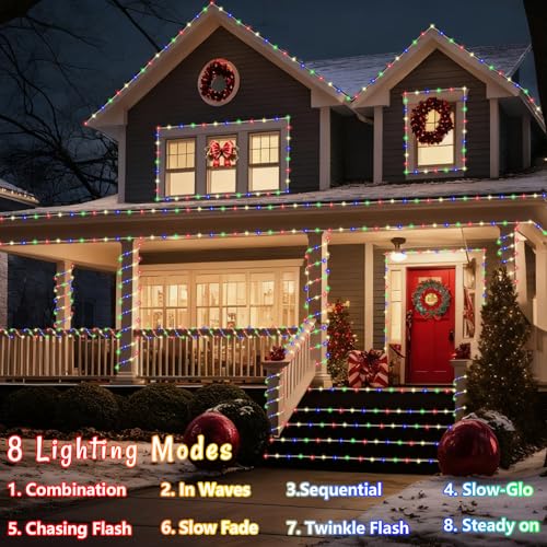 QITONG Multicolor Solar Christmas Lights, 2 Pack Each 33ft 100 LED Rope Light, Fairy Lights in Clear Thin Tube with 8 Modes - Image 3