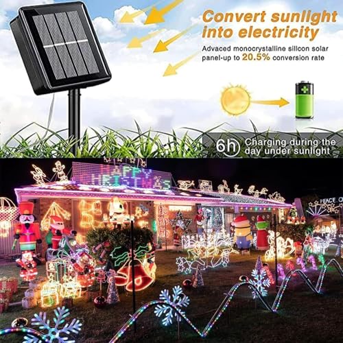 QITONG Multicolor Solar Christmas Lights, 2 Pack Each 33ft 100 LED Rope Light, Fairy Lights in Clear Thin Tube with 8 Modes - Image 2