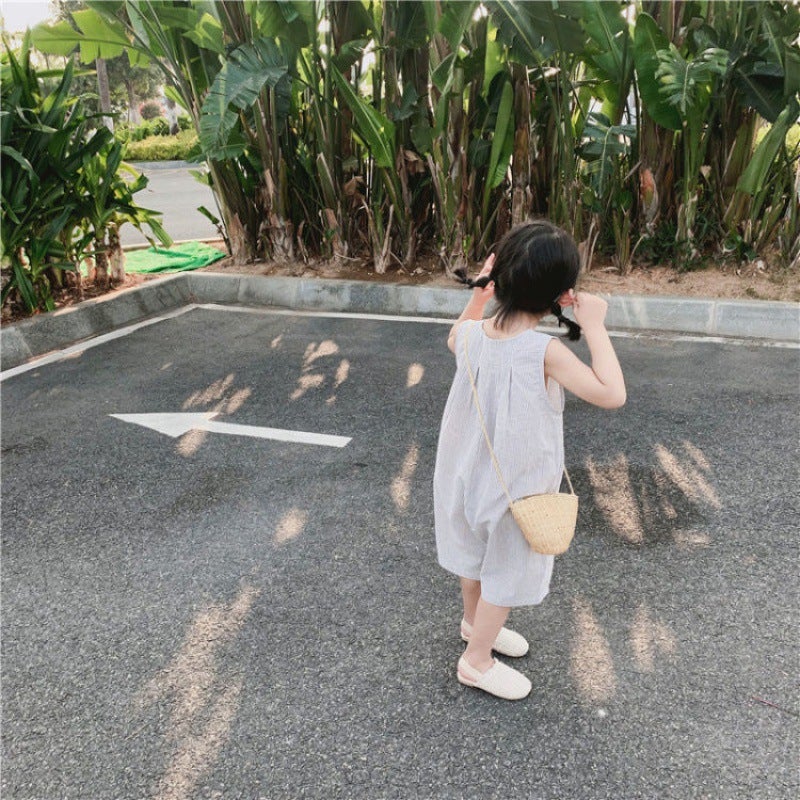 2024 Summer Korean Children'S Sleeveless Jumpsuit Cotton Boys And Girls Baby Loose Pants Stylish Thin Trendy - Image 3