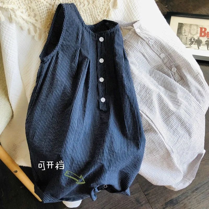 2024 Summer Korean Children'S Sleeveless Jumpsuit Cotton Boys And Girls Baby Loose Pants Stylish Thin Trendy - Image 2