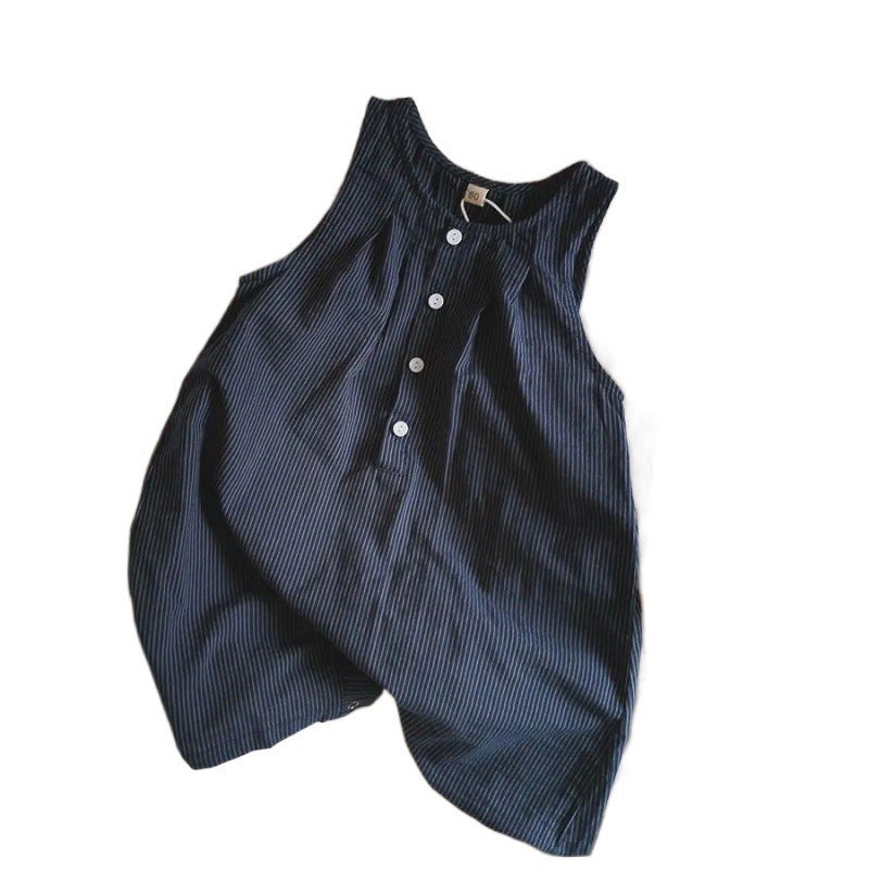 2024 Summer Korean Children'S Sleeveless Jumpsuit Cotton Boys And Girls Baby Loose Pants Stylish Thin Trendy - Image 4