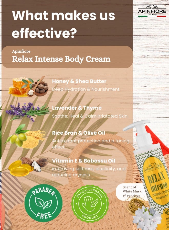 APINFIORE Body Cream Intense Relax - Organic Ingredients, Honey, Shea Butter, Lavender, St. John's Wort, Thyme 250ml x2 - Made in Italy - Image 4
