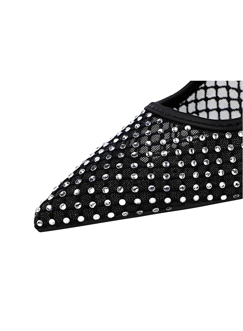 بيج تري النساء الراينست مغلقة أشارت إصبع القدم عالية الكعب مضخات شبكة الكعب الأرجواني 9.5CM - Image 4