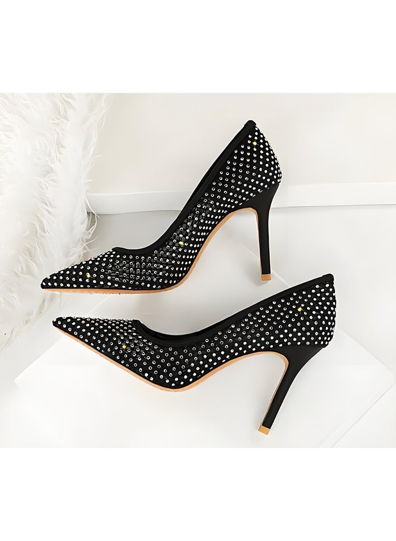 بيج تري النساء الراينست مغلقة أشارت إصبع القدم عالية الكعب مضخات شبكة الكعب الأرجواني 9.5CM - Image 3