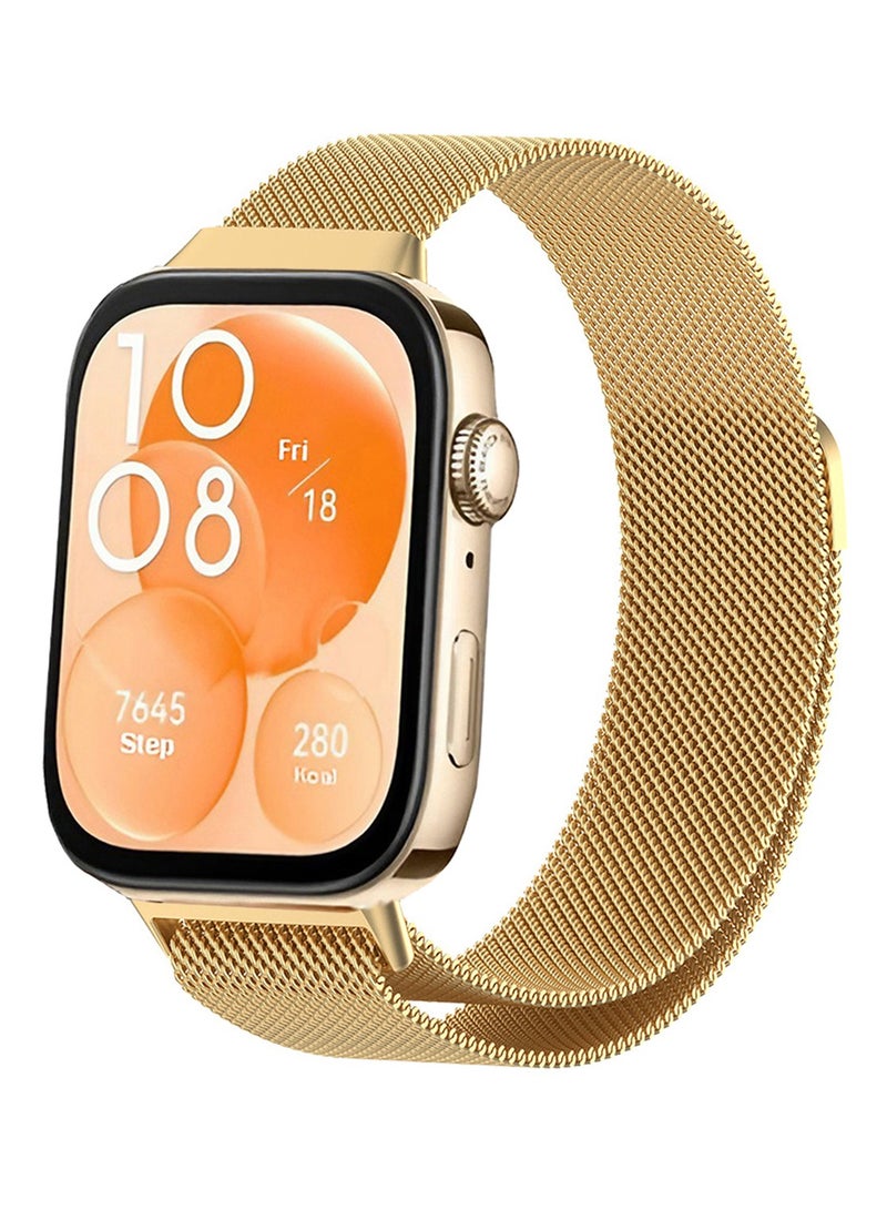 Watch Band compatible with HUAWEI SmartWatch Fit3,Fit4,Fit4Pro, Breathable stainless steel mesh metal Watch strap for men and women, Golden - Image 1