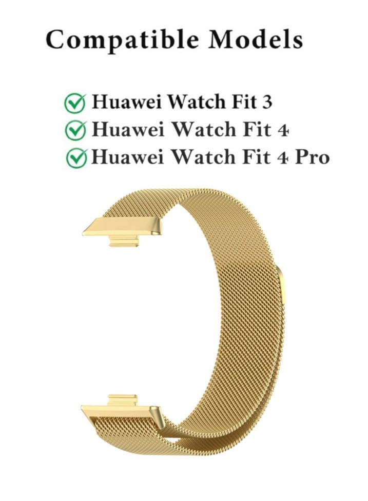 Watch Band compatible with HUAWEI SmartWatch Fit3,Fit4,Fit4Pro, Breathable stainless steel mesh metal Watch strap for men and women, Golden - Image 2