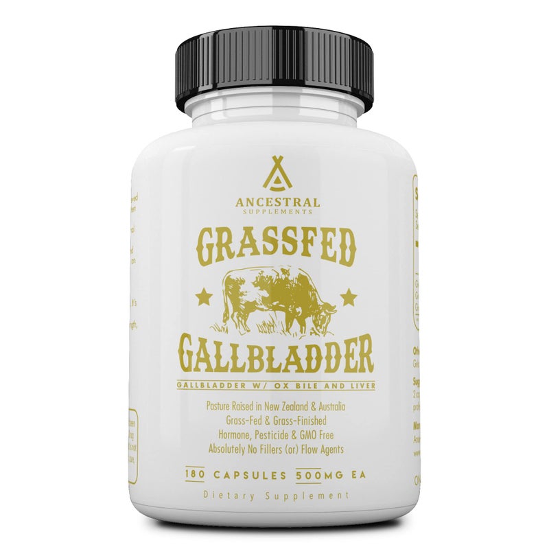 Ancestral Supplements Grass Fed Beef Gallbladder Supplements with Ox Bile and Liver 1000mg Liver and Gallbladder Support Complex Promotes Gallbladder Digestive Health and Bile Flow 180 Capsules
