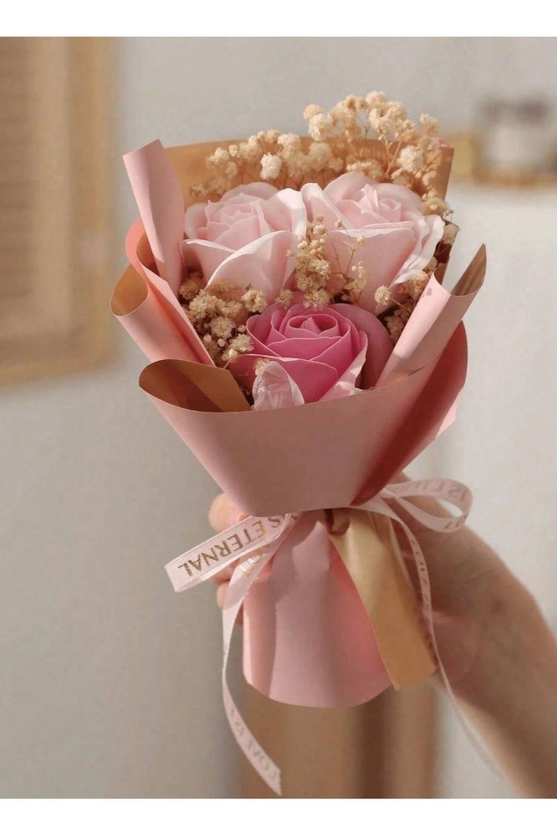 Generic A bouquet of artificial pink roses suitable for all types of gifts and occasions, graduation, engagement, birthdays and weddings. 1 bouquet, length (20 cm) * width (13 cm). - Image 1