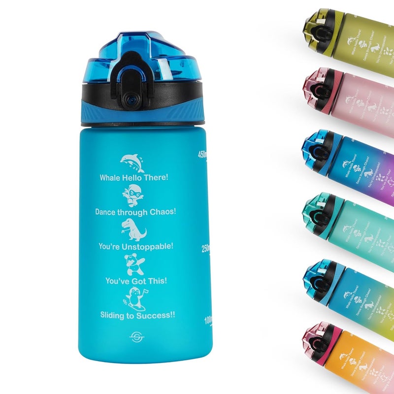 SOLARA Amazi Sipper Water Bottle for School Kids 500ml, Leakproof, Durable, BPA-Free Tritan with Motivational Time Marker, Perfect Kids Bottle for School, Home, Gifts & Outdoor, Blue Boss (2+ Years) - Image 1