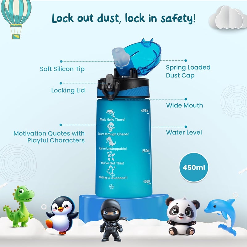 SOLARA Amazi Sipper Water Bottle for School Kids 500ml, Leakproof, Durable, BPA-Free Tritan with Motivational Time Marker, Perfect Kids Bottle for School, Home, Gifts & Outdoor, Blue Boss (2+ Years) - Image 3