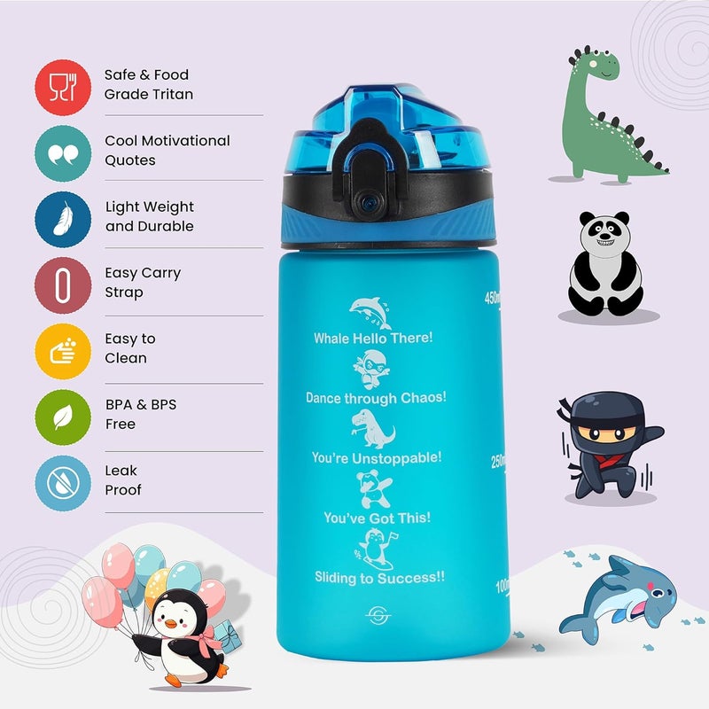 SOLARA Amazi Sipper Water Bottle for School Kids 500ml, Leakproof, Durable, BPA-Free Tritan with Motivational Time Marker, Perfect Kids Bottle for School, Home, Gifts & Outdoor, Blue Boss (2+ Years) - Image 2