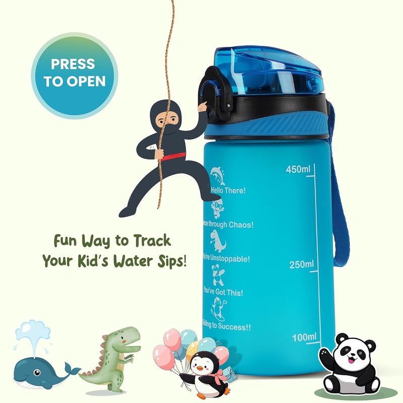 SOLARA Amazi Sipper Water Bottle for School Kids 500ml, Leakproof, Durable, BPA-Free Tritan with Motivational Time Marker, Perfect Kids Bottle for School, Home, Gifts & Outdoor, Blue Boss (2+ Years) - Image 5