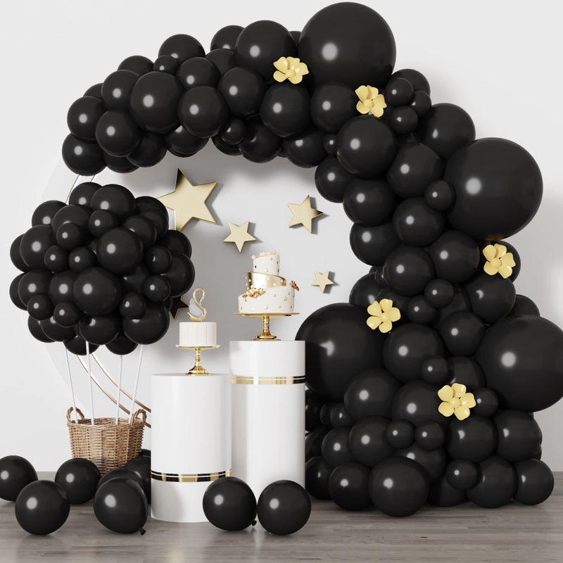 RUBFAC 129pcs Black Balloons Latex Balloons Different Sizes 18 12 10 5 Inch Party Balloon Kit for Birthday Party Graduation Baby Shower Wedding Balloon Decoration - Image 1