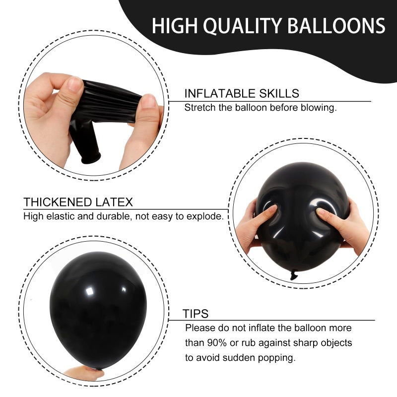 RUBFAC 129pcs Black Balloons Latex Balloons Different Sizes 18 12 10 5 Inch Party Balloon Kit for Birthday Party Graduation Baby Shower Wedding Balloon Decoration - Image 3
