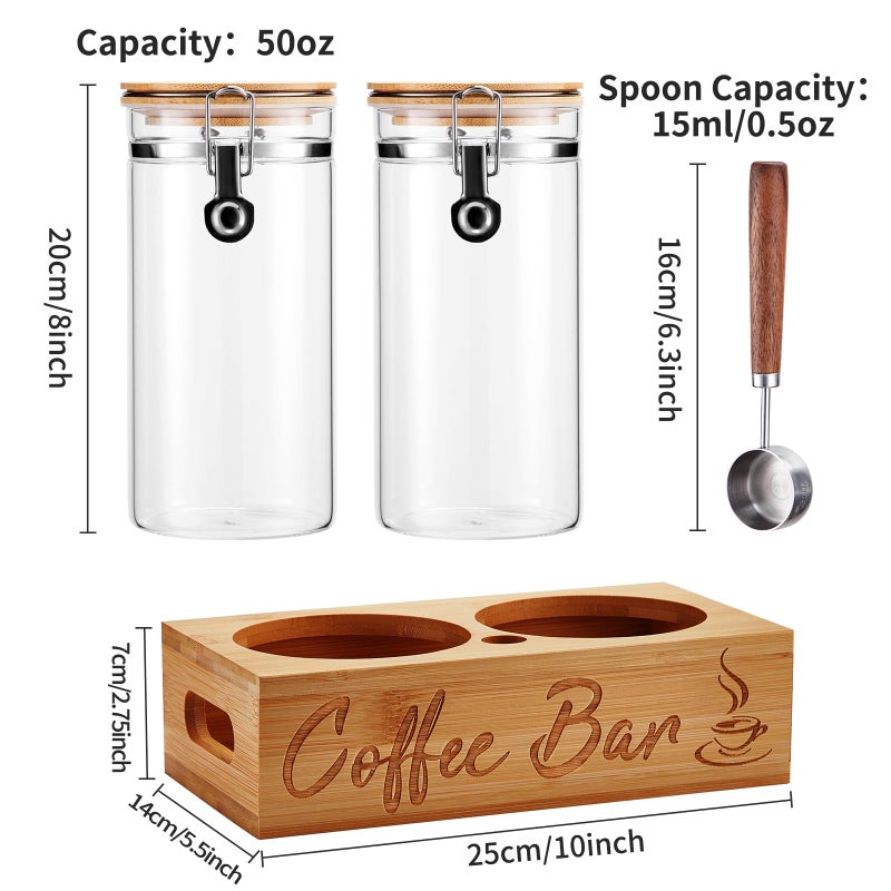 Spreccio Coffee Canister Set with Shelf, 2 x 50oz Coffee Bean Canister Storage Station Organizer with Airtight Lid for Kitchen, Food Storage with Scoop for Ground, Sugar, Cereal and Tea - Image 2