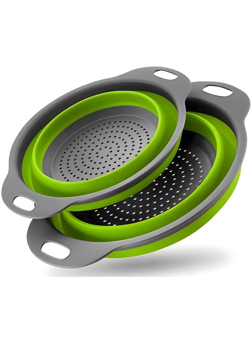 Collapsible Colander Set of 2 – Silicone Kitchen Strainers, Foldable Draining Baskets with Handles, 29.5 cm & 24.9 cm - Image 1