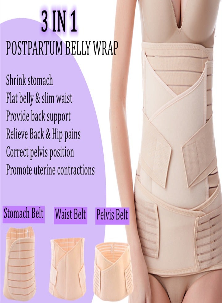 3 in 1 Postpartum Support Recovery Belly Wrap After Pregnancy, C-Section, Postpartum Belly Belt, Body Shaper, Beige, Size XL - Image 2