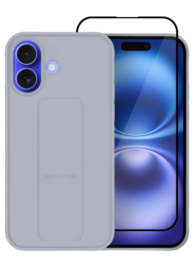 CATANES - (for Apple iPhone 16 Plus) 2Packs (1Case with 1 Screen Protector), Case Cover PU Leather Back Cover with Stand Function and Finger Grip, Shockproof Screen Protector / Grey - Image 1