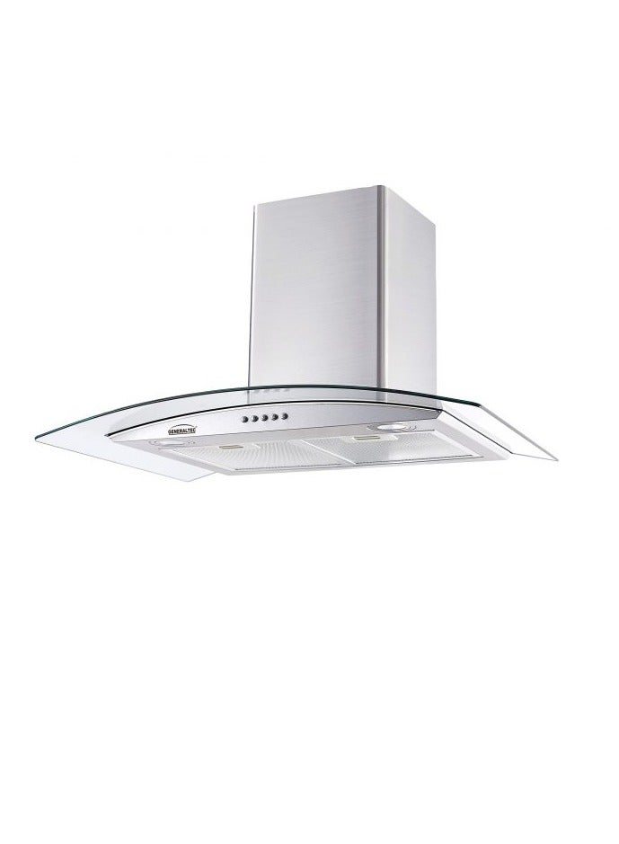 Generaltec 90cm Curved Glass Chimney Range Hood GH90S22 - Stainless Steel, LED Lighting, Push Button Control, Low Noise, Powerful Suction, Wall-Mounted Wall Fixed GH90S22 Silver