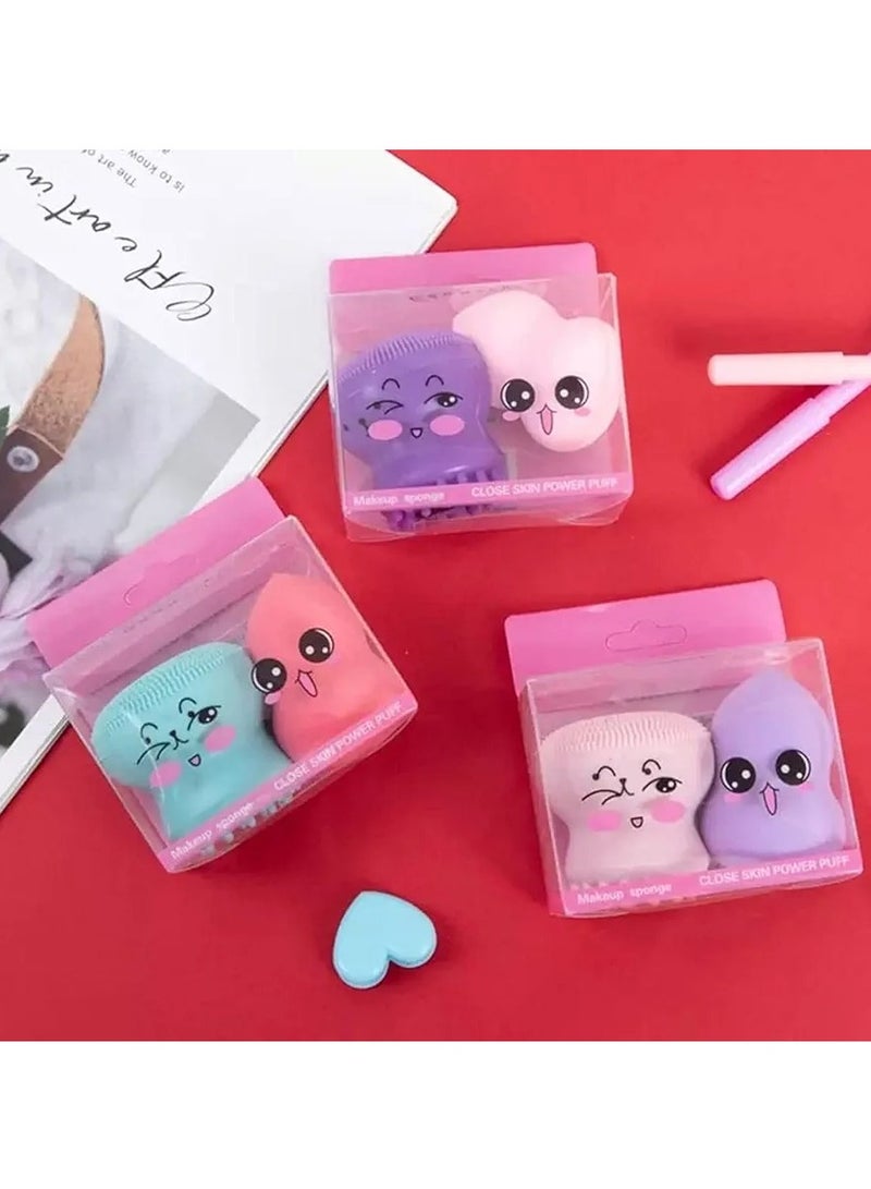 طقم إسفنجة مكياج مزدوج | بيوتي بلندر ناعمة لمزج كريم الأساس + إسفنجة سيليكون لتدليك الوجه - Image 3