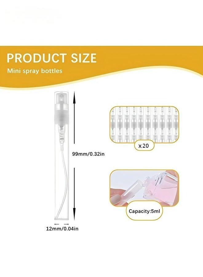 Mini Spray Bottle - 20 Pack 5ml Mini Plastic Spray Bottle Empty - Fine Mist Refillable Mini Perfume Bottle - Perfume Atomizer - Small Sample Containers - Plastic Portable Travel Bottle - Clear - Image 2