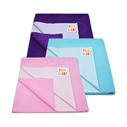 Tidy Sleep Instadry Anti-Piling Fleece Extra Absorbent Quick Dry Sheet for New Born Babies, Cotton Bed Protector Mattress Pack of 3 Blue-Pink-Plum Small (70x50) cm - Image 1