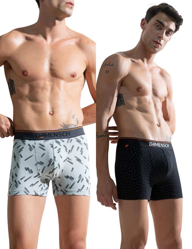 DAMENSCH Regular Fit Printed Cotton Blend Trunk Underwear Anti-Bacterial Moisture Wicking Breathable Microfibre Waistband Deo-Cotton Trunks for Men-Stroke Grey,Black Space Dot-XL - Image 1