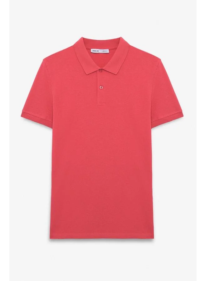 Grimelange SKYLOOM Men's 100% Cotton Short Sleeve Regular Fit Pomegranate Flower Polo Collar T-shirt.