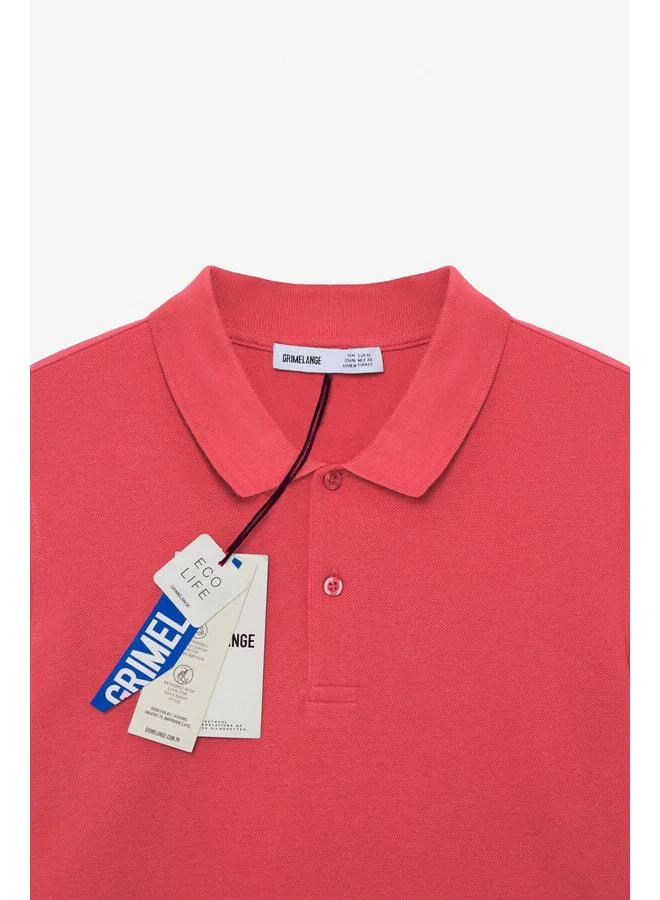Grimelange SKYLOOM Men's 100% Cotton Short Sleeve Regular Fit Pomegranate Flower Polo Collar T-shirt.