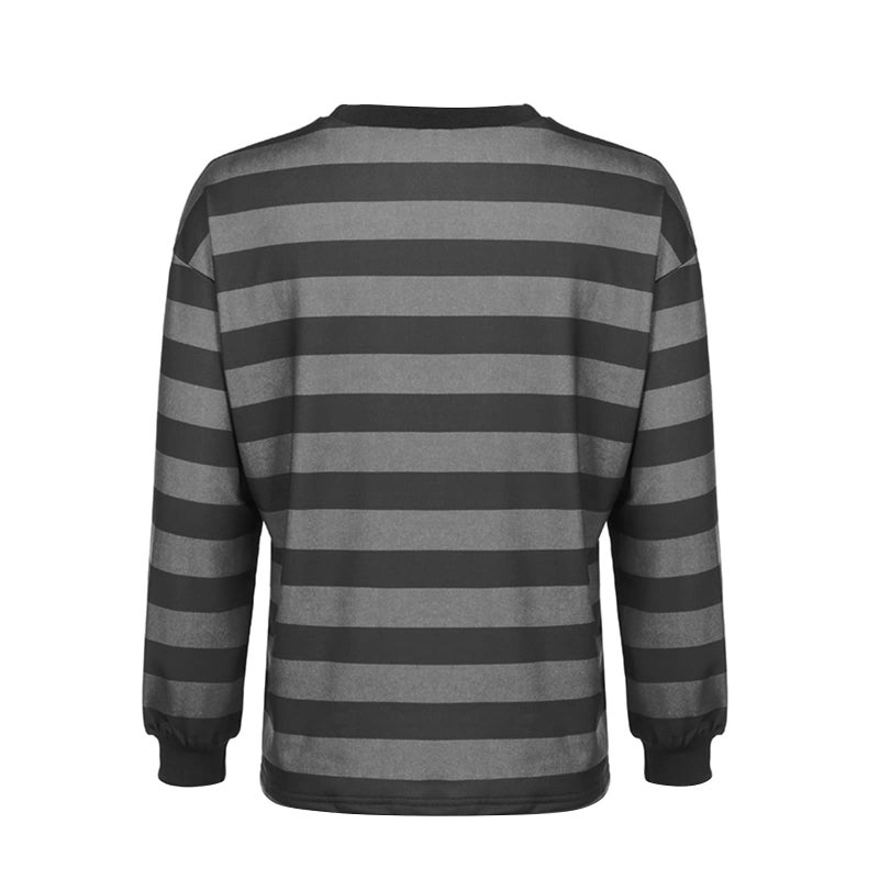 KMBANGI Women Baggy Striped Shirt Crewneck Y2k Oversized Stripes Print Top Pullovers Fairy Grunge Teen Girls Vintage Tee 2000s(B818 Grey,S) - Image 2
