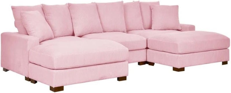 Comfynest Modern Pink Corduroy Sectional Sofa - Image 2