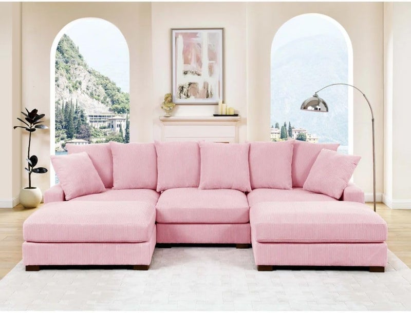 Comfynest Modern Pink Corduroy Sectional Sofa - Image 1