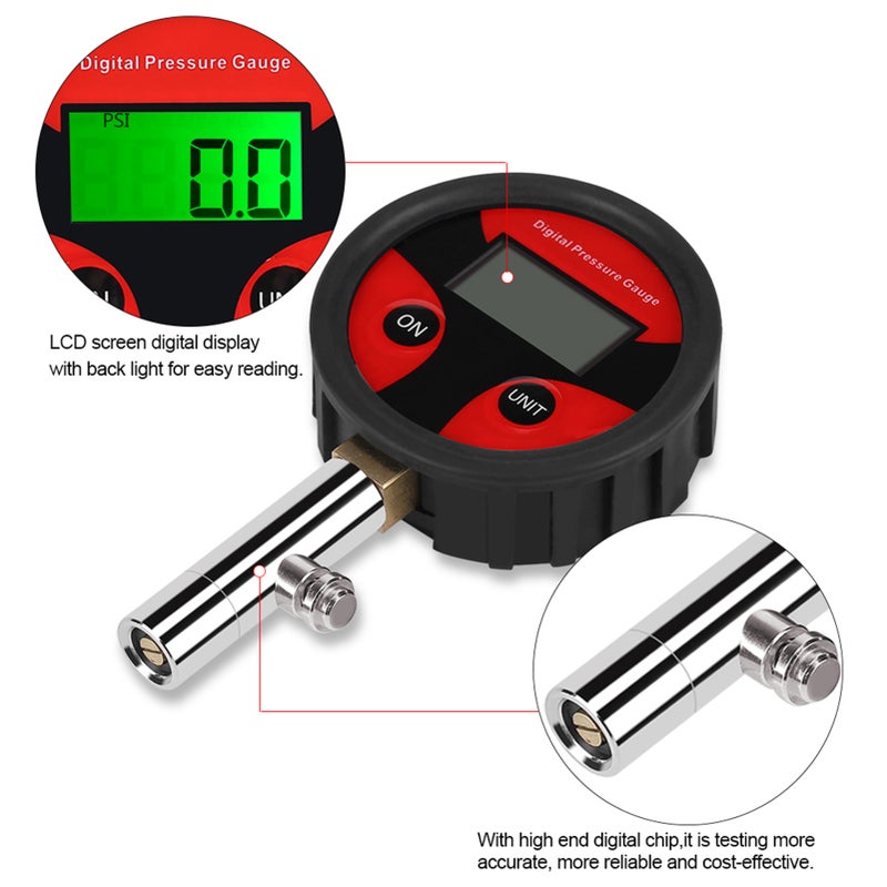 Digital Tire Pressure Gauge: 30-Second Auto-Off Backlit LCD Display - High Accuracy Portable Pressure Gauge for Car Truck Vehicle Tire Maintenance - Image 5