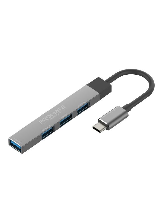 بروميت محول 4 في 1 بمنفذ USB-C للشحن/ المزامنة مع محول بمنفذ  USB-A رمادي - Image 1