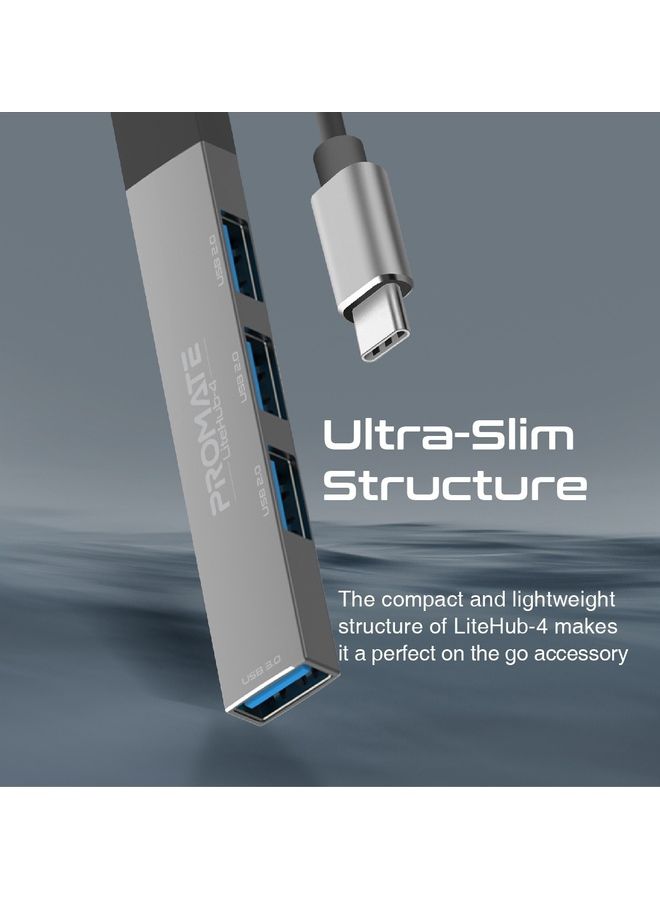 بروميت محول 4 في 1 بمنفذ USB-C للشحن/ المزامنة مع محول بمنفذ  USB-A رمادي - Image 5
