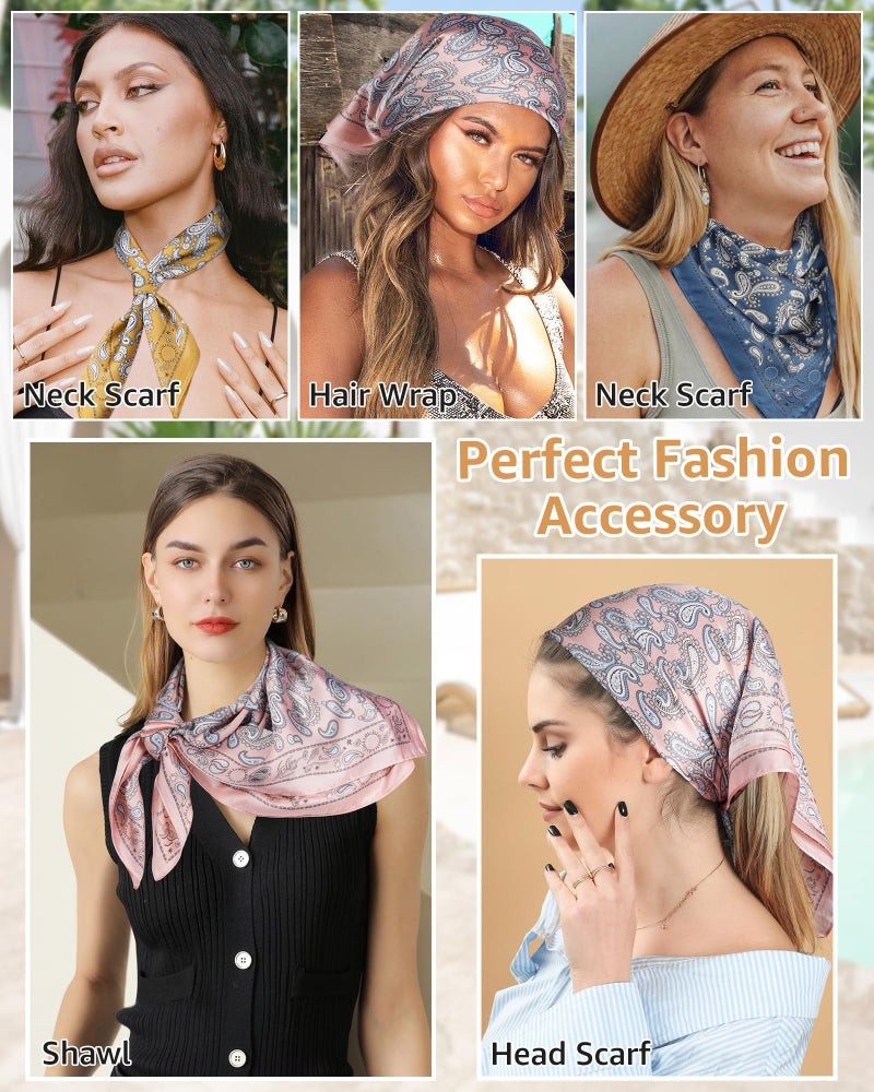 CHLINS 4 PCS 27.5 Inches Satin Head Scarf Silk Scarf for Women Lightweight Hair Bandanas Head Scarves Neck Scarf Hair Wrap (Yellow+Pink+Green+Navy) - Image 3