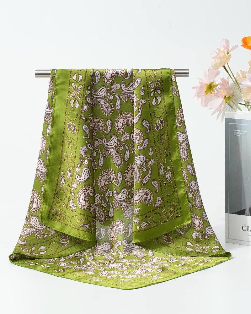 CHLINS 4 PCS 27.5 Inches Satin Head Scarf Silk Scarf for Women Lightweight Hair Bandanas Head Scarves Neck Scarf Hair Wrap (Yellow+Pink+Green+Navy) - Image 4