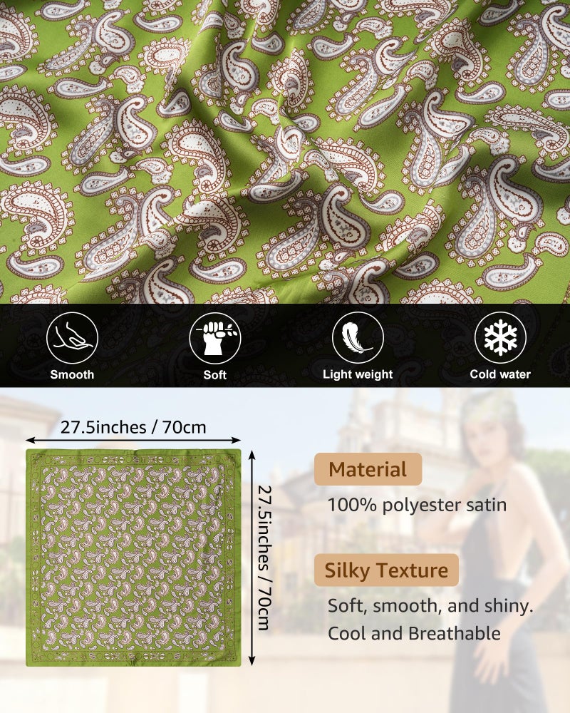 CHLINS 4 PCS 27.5 Inches Satin Head Scarf Silk Scarf for Women Lightweight Hair Bandanas Head Scarves Neck Scarf Hair Wrap (Yellow+Pink+Green+Navy) - Image 2