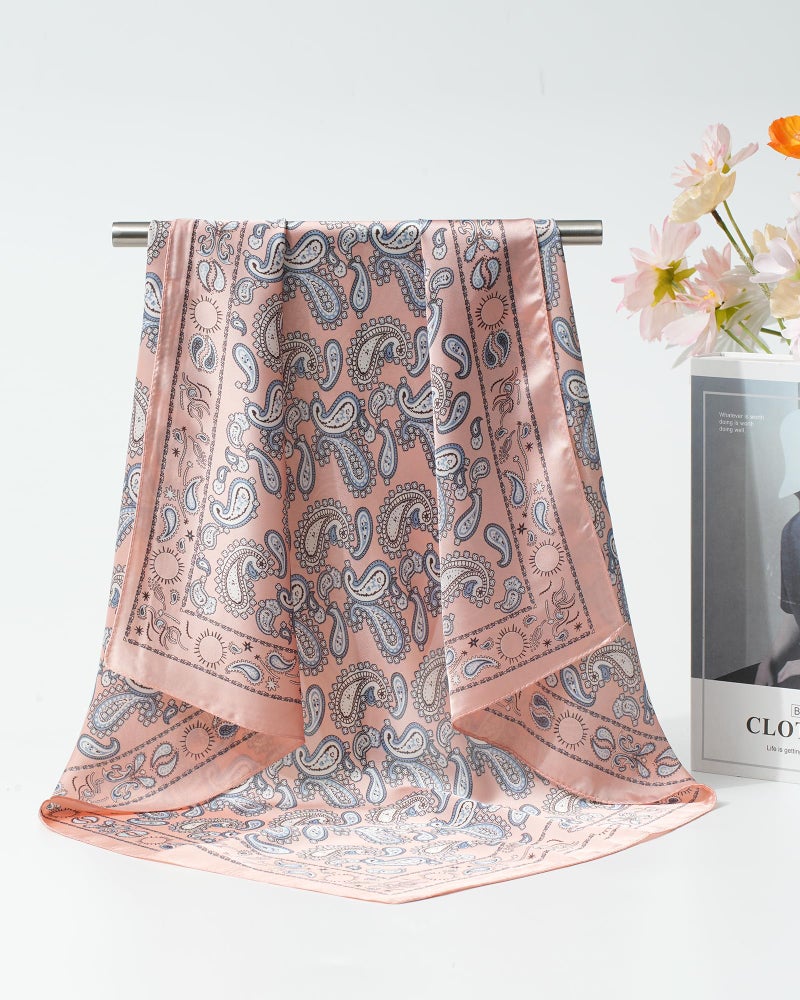 CHLINS 4 PCS 27.5 Inches Satin Head Scarf Silk Scarf for Women Lightweight Hair Bandanas Head Scarves Neck Scarf Hair Wrap (Yellow+Pink+Green+Navy) - Image 5