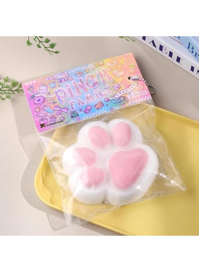 Pinch 5" Big Cute Cat Paw Squishies Toy - Kawaii Furry Cat Paw Squeeze Stress Relief Toy, Super Soft Fidget Sensory Toys for Kids and Adults (White & Pink) - Image 2