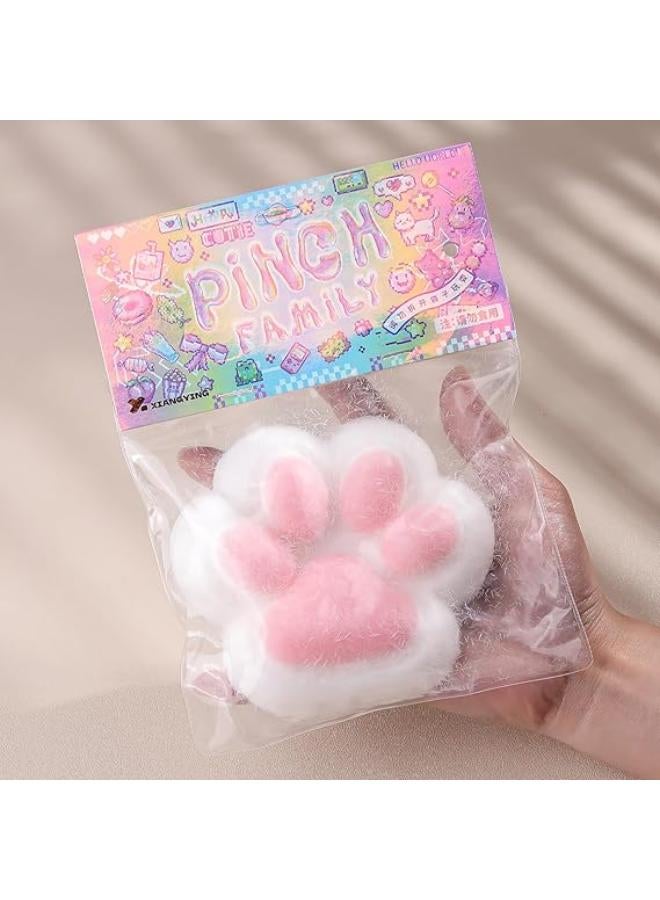Pinch 5" Big Cute Cat Paw Squishies Toy - Kawaii Furry Cat Paw Squeeze Stress Relief Toy, Super Soft Fidget Sensory Toys for Kids and Adults (White & Pink) - Image 1