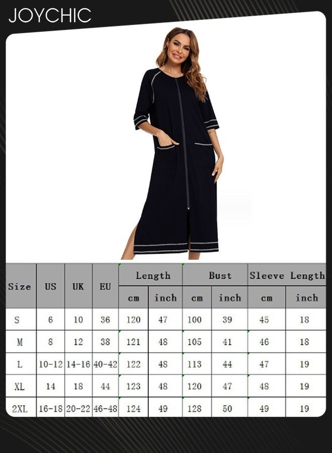 جوي شيك ملابس منزلية مريحة للنساء بألوان صلبة لفصلي الربيع والصيف بأكمام ثلاثة أرباع، بيجامة فضفاضة للحوامل بتصميم شق جانبي وزرار مع جيوب باللون الأسود - Image 3