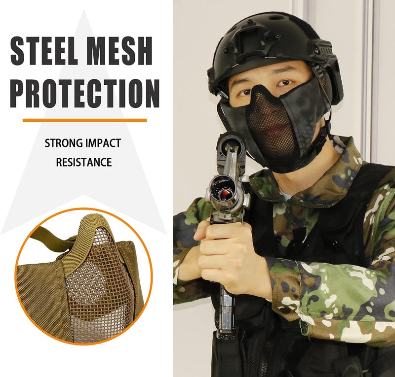 Aoutacc Airsoft Protective Gear Set, Half Face Mesh Mask with Ear Protection and Tactical Goggles for Adult Men Women BBS Paintball Shooting CS Survival Games Cosplay - Image 4