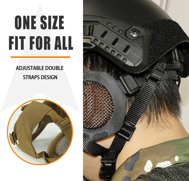 Aoutacc Airsoft Protective Gear Set, Half Face Mesh Mask with Ear Protection and Tactical Goggles for Adult Men Women BBS Paintball Shooting CS Survival Games Cosplay - Image 3