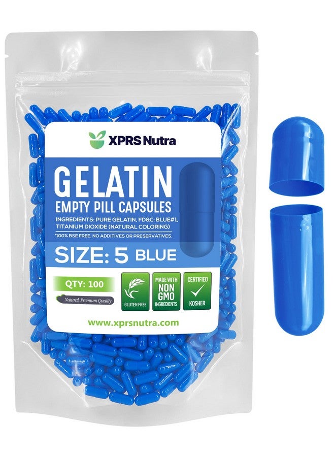 XPRS Nutra Size 5 Empty Capsules - 100 Count Very Small Empty Gelatin Capsules - Pills DIY Capsule Filling - Fillable Pill Gel Caps for Do-It-Yourself Vitamin Supplements (Blue) - Image 1
